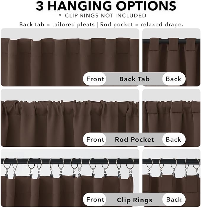 Deconovo Blackout Curtains, Thermal Insulated, W70 x L84 2 Panels, Back Tab, Machine Washable, Room-Darkening Drapes for Bedroom/Living Room Brown