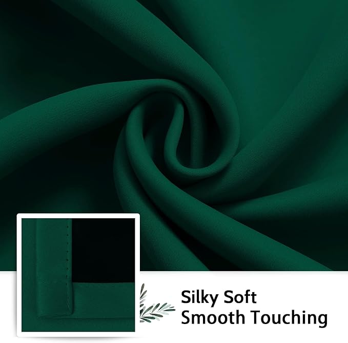 SimpleHome 100% Blackout Curtains for Bedroom,Thermal Insulated Dark Green Grommet Window Drapes Room Darkening Curtains for Living Room with Black Back,42 x 45 Inch,2 Panels