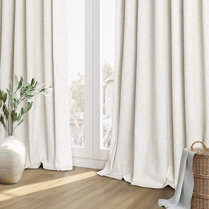 Guken Cream 100% Blackout Cream Linen Curtains 52 Inch Wide by 148 Inch 2 Panels Set for Living Room Bedroom Back Tab/Rod Pocket Thermal Insulated Black Out Drapes Room Darkening Window Curtains