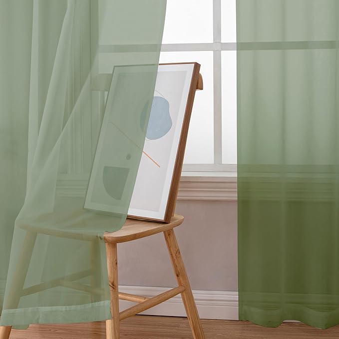 Simplebrand Sage Sheer Curtains 84 Inches Long, Light Filtering Rod Pocket Solid Color Window Sheer Curtain Panels, Elegant Curtains & Drapes for Living Room, Bedroom 2 Panels (Sage, 42" W x 84" L)