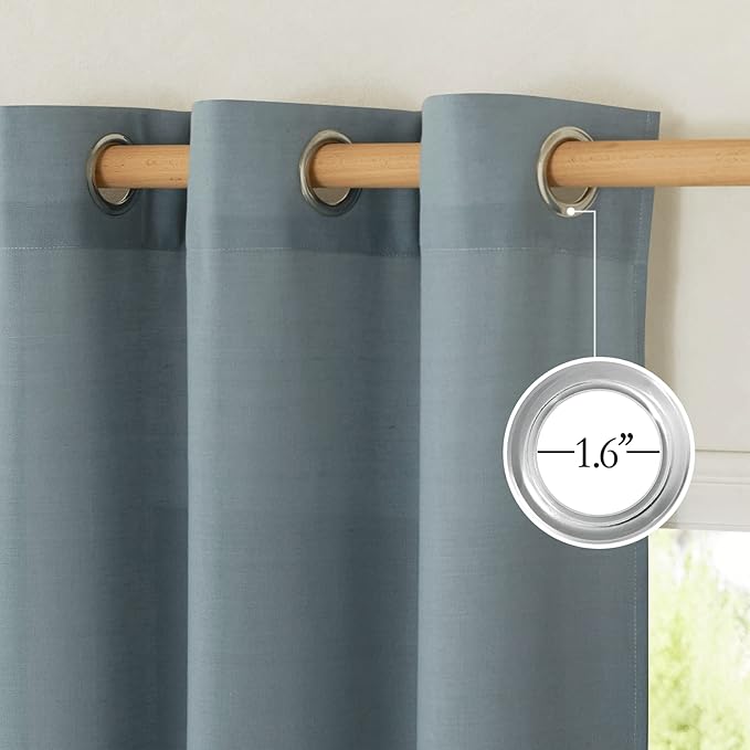 NICETOWN Rustic Linen 96 inch Long Curtains for Living Room, Grommet Privacy Added Thick Linen Weave with Light Filter Window Curtains & Drapes for Bedroom, Stone Blue, W42 x L96, 2 Panels