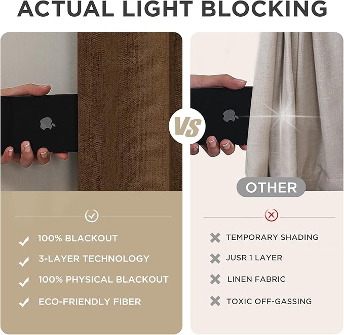 Joydeco Blackout Curtains for Bedroom - 100% Light Blocking 2 Panels Cappuccino Drapes 42" W x 84" L, Thermal Insulated Room Darkening Curtains, Linen Textured for Living Room, Rod Pocket & Back Tabs