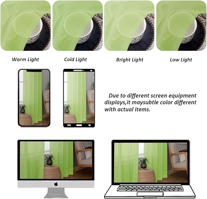Chyhomenyc Sheer Lime Tier Curtains 24 Inch Length Set, Small Window Kitchen Curtains for Bathroom Living Room Basement, Farmhouse Short Voile Curtain 42Wx24L, Rod Pocket, 2 PCS