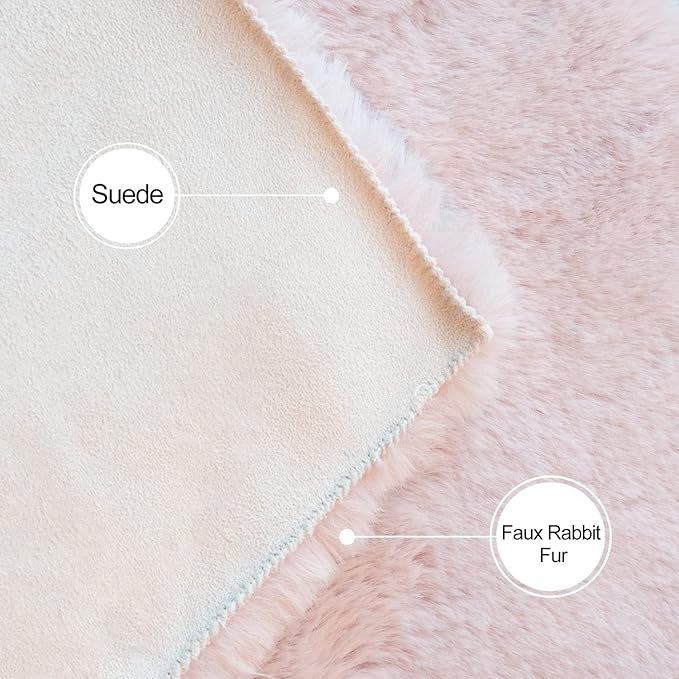 ORINOVA Pink Faux Fluffy Rabbit Fur Rug for Living Room Shag Washable Rug Area Rugs for Bedroom 3x5 Nursery Rugs