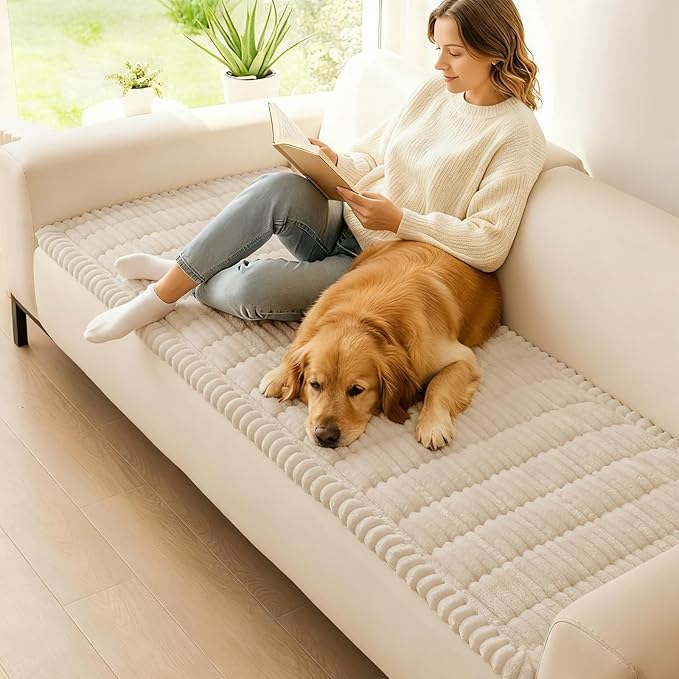 hyha Couch Covers for Dogs Washable, Non Slip Plush Dog Sofa Protectors, Fuzzy Pet Couch Covers for 3 Cushion Sofa Pet Friendly (Apricot, 27.6" x 59")