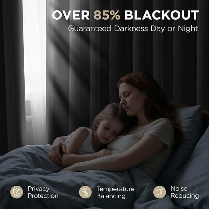 Joydeco Blackout Curtains 54 Inch Length 2 Panels Set, Thermal Insulated Long Curtains& Drapes 2 Burg, Room Darkening Grommet Drapes for Living Room Bedroom Window (W52 x L54 Inch, Dark Grey)