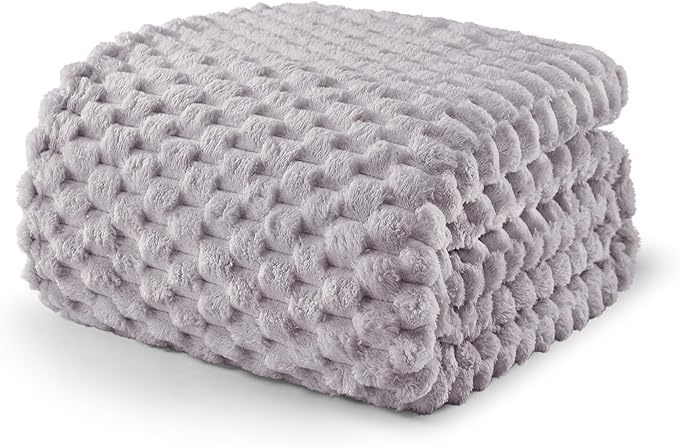 Exclusivo Mezcla Fleece Twin Blanket for Bed, Extra Large Fuzzy Light Grey Bed Blankets, Soft Cozy Plush Sofa Throws for All Seasons, 60x80 Inches