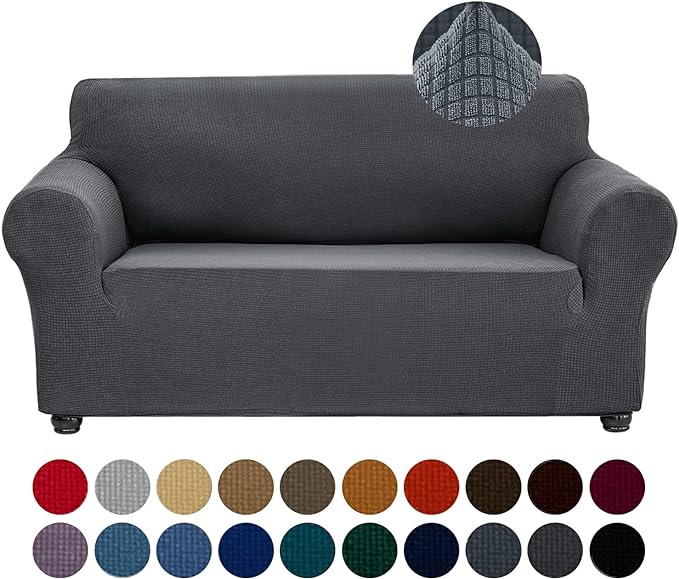 Joccun Stretch Loveseat Couch Cover Slipcover, 1-Piece Sofa Cover for 2 Cushion Couch Spandex Jacquard Washable Furniture Protector Cover for Living Room,Kids,Pets（Loveseat,Gray）
