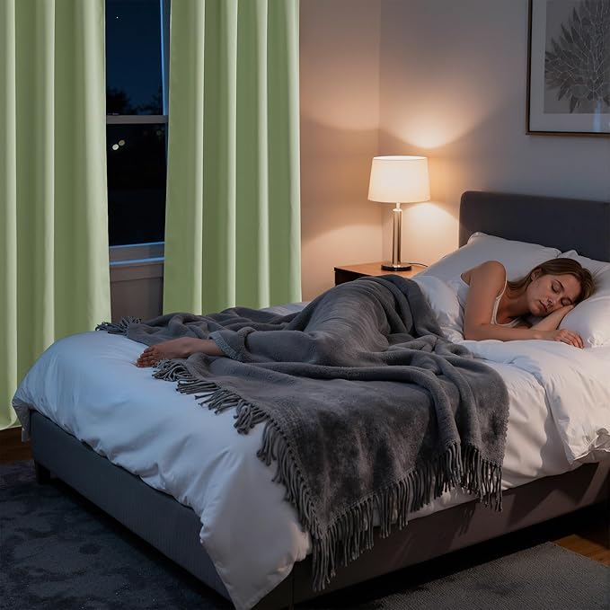 RYB HOME Bedroom Blackout Curtains 80 inches Long, 100% Blackout Thermal Insulated Noise Reducing Curtains for Living Room Nursury, 34 inches Wide by 80 inches Long, Sage Green