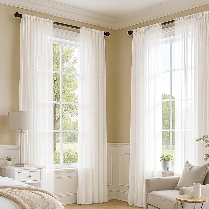 MIULEE Ivory Sheer Curtains 72 Inches Long, 4 Panels Set, Light Filtering Rod Pocket Voile Drapes for Living Room and Bedroom, Airy Soft Fabric Window Treatments, 54 x 72 Inches