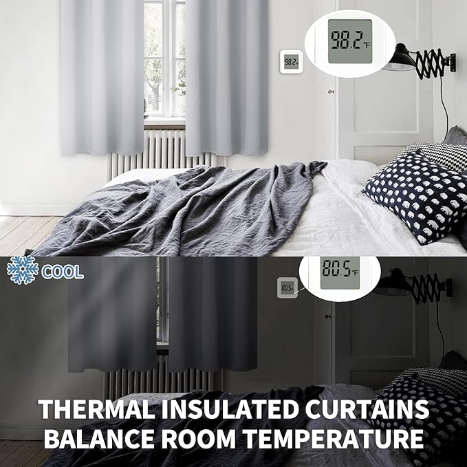 BGment Room Darkening Curtains for Bedroom - Grommet Thermal Insulated Window Treatments Light Blocking Curtains for Living Room, Each 55 x 69 Inch, Light Grey