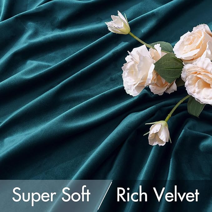 MIULEE Blue Velvet Curtains 84 inches 2 Panels - Luxury Room Darkening Curtains for Bedroom Living Room Thermal Insulated Super Soft Window Drapes Rod Pocket & Back Tab, Peacock Blue