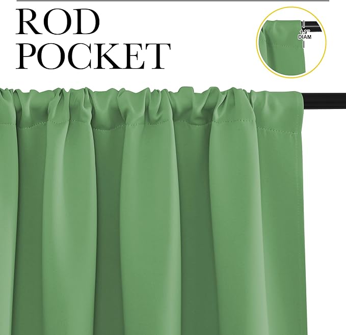 NICETOWN Bedroom Curtains Blackout Draperies, Froest Green, 1 Pair, 34-inch W x 63-inch L, Home Decorations Thermal Insulated Solid Pole Top Blackout Drapes for Living Room