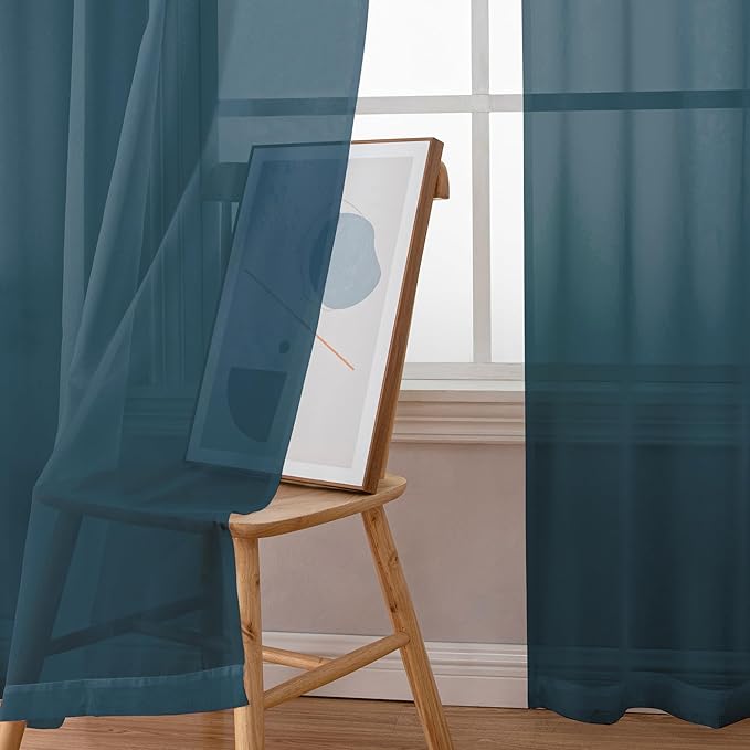 Simplebrand Dusty Blue Sheer Curtains 96 Inches Long, Light Filtering Rod Pocket Solid Color Window Sheer Curtain Panels, Elegant Drapes for Living Room, Bedroom 2 Panels (Dusty Blue, 42" W x 96" L)