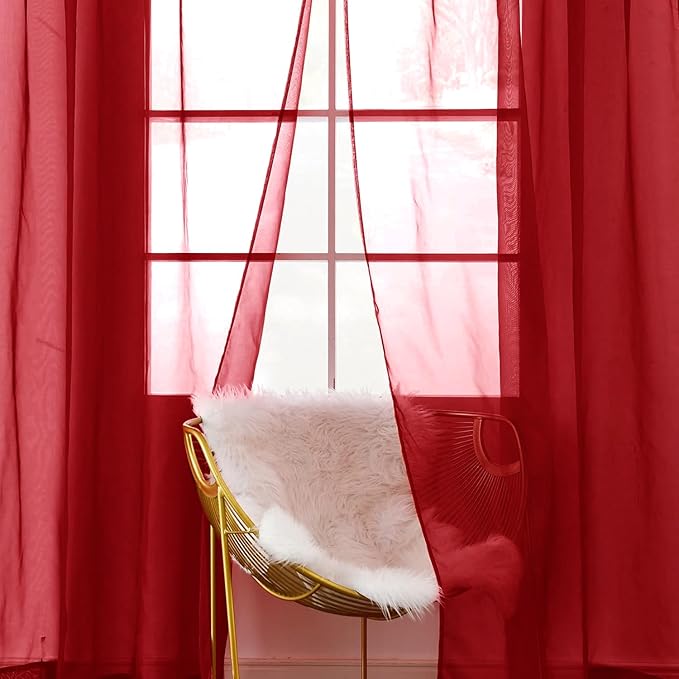 SpaceDresser Christmas Red Sheer Curtains 4 Panels Rod Pocket Semi-Sheer Curtain 54 Inches Long Light Filtering Voile Window Drapes for Bedroom Living Room Kitchen, Each 52W x54L