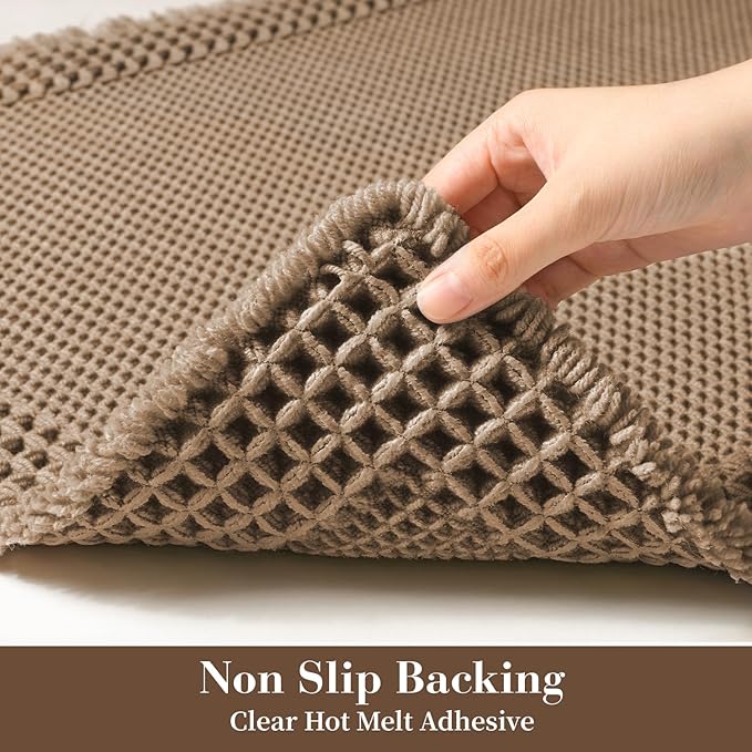 RESARE Waffle Bath Mat, Super Absorbent Non Slip, Machine Washable, Ultra Soft Boho Bath Rugs with Tassels, Upgraded Bordered Design, 17"x24" Brown
