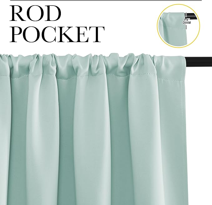 NICETOWN Kitchen Curtains, Aqua Blue, 34" x 40", Set of 2, Short Blackout Curtains & Drapes, Thermal Insulated Rod Pocket Window Treatment Draperies for Nursery