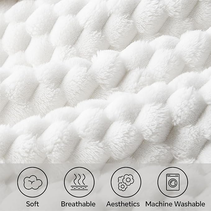 BEDELITE Fleece Blanket Twin Size for Bed Couch, 3D Jacquard Decorative White Throw Blanket, Soft and Cozy Warm Plush Fuzzy Throw All Seasons Suitable, 60x80Inches