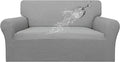 Easy-Going 100% Waterproof Loveseat Couch Cover, Dual Waterproof Sofa Cover, Stretch Jacquard Sofa Slipcover, Leakproof Furniture Protector for Kids, Pets, Dog and Cat (Loveseat, Light Gray)