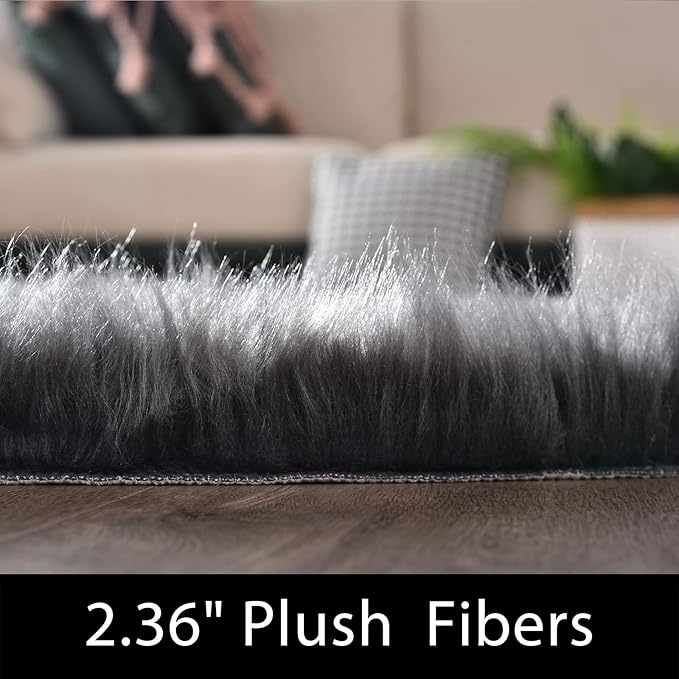 Latepis Living Room Rugs 8x10 Area Rugs for Living Room Dark Grey Faux Sheepskin Fur Rug for Bedroom Washable Fluffy Rug for Office Entertainment Home Décor