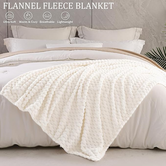 Exclusivo Mezcla Fleece Twin Blanket for Bed, Extra Large Fuzzy Ivory Bed Blankets, Soft Cozy Plush Sofa Throws for All Seasons, 60x80 Inches