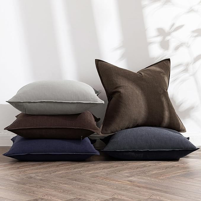 MIULEE Decorative Linen Pillow Covers 18x18 Inch Navy Boho Farmhouse Neutral Couch Throw Pillows for Bed Pack of 2 Accent Modern Pillowcase Summer Sofa Livingroom Home Decor