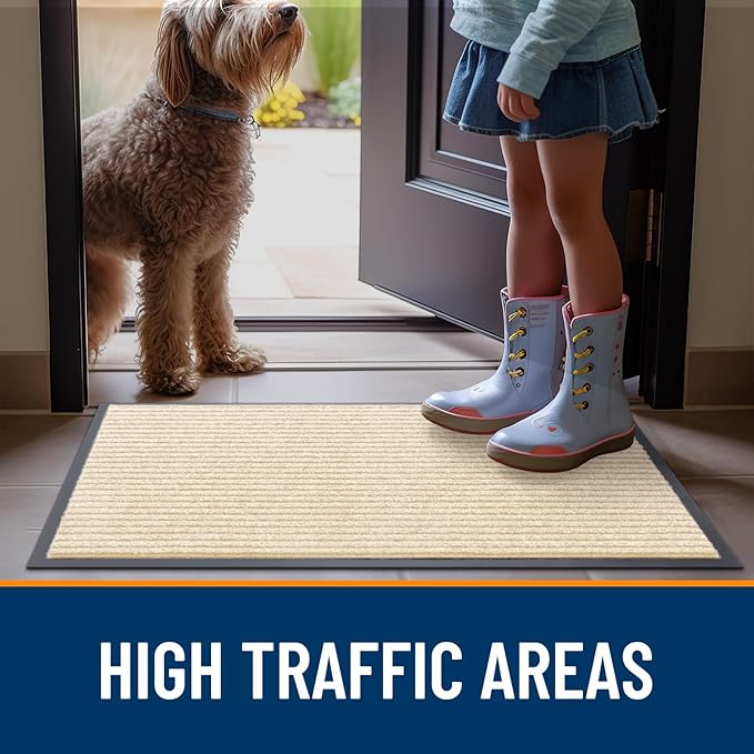 OLANLY Front Door Mat Indoor Outdoor Entrance, 2-Pack 47 x 32 Inch, Waterproof Heavy Duty Doormat, Fade Resistant, Low Profile, Easy Clean Patio Porch Welcome Floor Mats for Entry, Beige