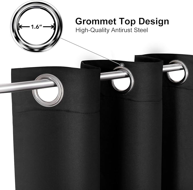 ChrisDowa Grommet Blackout Curtains for Bedroom and Living Room - 2 Panels Set Thermal Insulated Room Darkening Curtains (Black, 42 x 84 Inch)