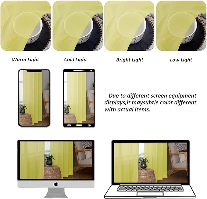 Chyhomenyc Lemon Sheer Curtains 84 Inches Long 2 Panels Set, Light Filtering Soft Airy Window Curtains, Rod Pocket for Living Room Bedroom Window Drapes, 42Wx84L Inch, 2PCS