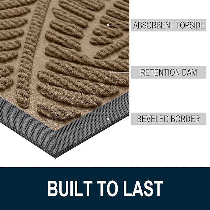 Colorxy Waterproof Doormat, Sturdy Natural Rubber Front Indoor Mat, Non Slip Low Profile Outdoor Door Mat, Stain and Fade Resistant Floor Mats, Easy Clean Patio Entry Mat, 71''x47'', Light Brown