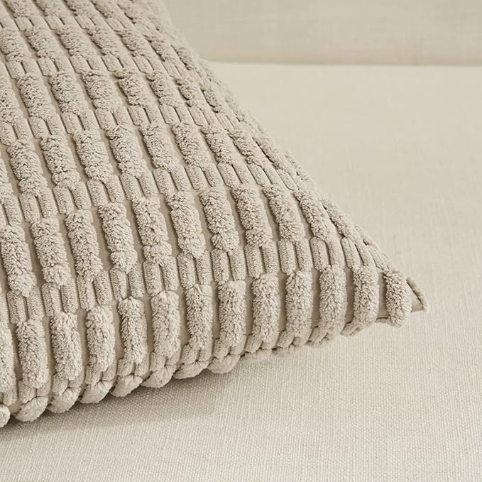 Fancy Homi 4 Packs Taupe Decorative Throw Pillow Covers 26x26 Inch for Living Room Couch Bed, Rustic Modern Farmhouse Boho Home Decor, Soft Plush Corduroy Cute Square Accent Cushion Case 60x60 cm