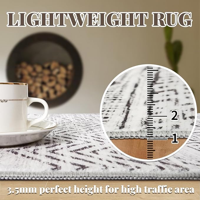 3x18 Washable Kitchen Runner Rug: Modern Moroccan Runners for Hallway Soft Non Slip Rugs with Rubber Backing Low Pile Thin Waterproof Floor Carpet for Entryway Bedroom Bathroom Indoor 3x18 Grey