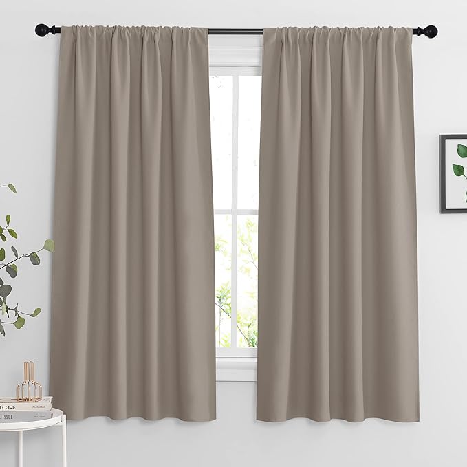 RYB HOME Blackout Curtains for Bedroom Living Room 63 inches Long, Thermal Insulated Privacy Rod Pocket Drapes for Nursery Office Home Theater, Width 42 by Length 63, Sand, 2 Panels