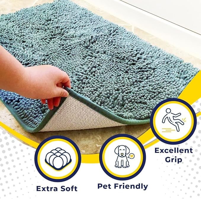 Muddy Mat® | Super Absorbent Door Mat Indoor, Microfiber Quick Dry Chenille Entryway Rug, Non-Slip Front Door Mat, Indoor Mats for Entryway, Machine Washable Pet Rug, Seafoam Green 48"x72"