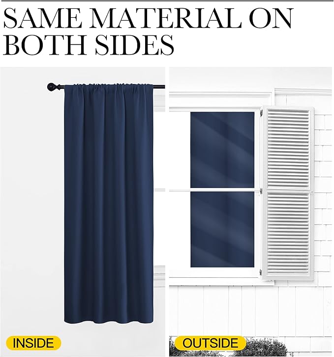NICETOWN Navy Curtains Blackout Draperies - Modern Design Thermal Insulated Rod Pocket Blackout Drapes for Kid's Bedroom, Window Covering (1 Pair, 52 x 95 inches)