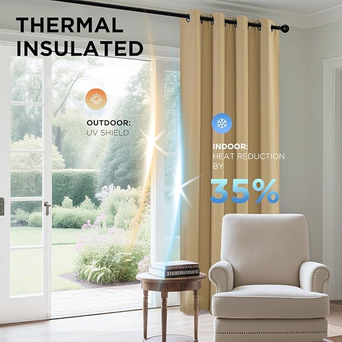 Joydeco Blackout Curtains 84 Inch Length 2 Panels Set, Thermal Insulated Long Curtains& Drapes 2 Burg, Room Darkening Grommet Drapes for Living Room Bedroom Window (W52 x L84 Inch, Beige)
