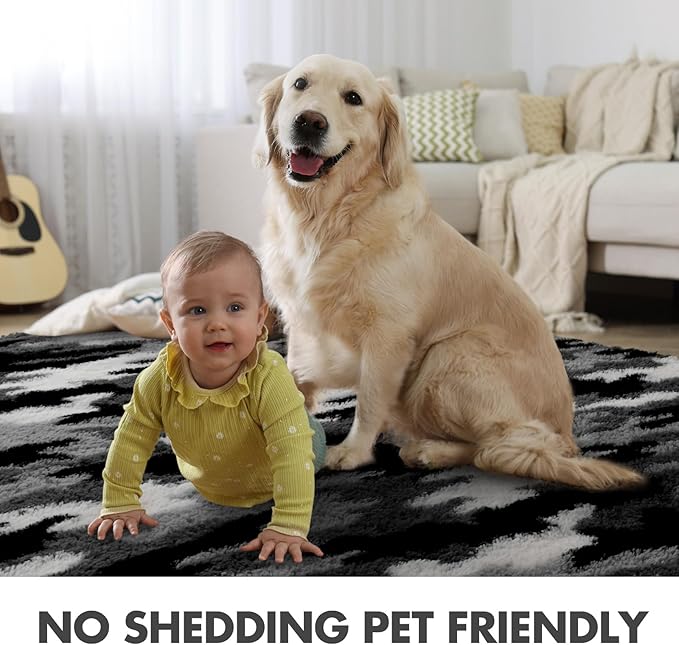4x6 Ft Shag Rugs for Bedroom Living Room, Tie-Dyed Ultra Soft Fluffy Furry Area Rugs for Indoor Floor, Aesthetic Carpet for Kids Home Decor (Grey)