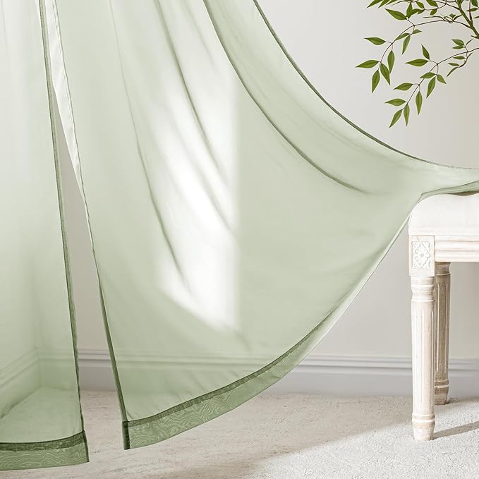 MIULEE Sage Green Sheer Curtains 72 Inches Long, 4 Panels Set, Light Filtering Rod Pocket Voile Drapes Window Treatments, Semi Transparent Airy Fabric for Bedroom and Living Room, 42 x 72 Inches