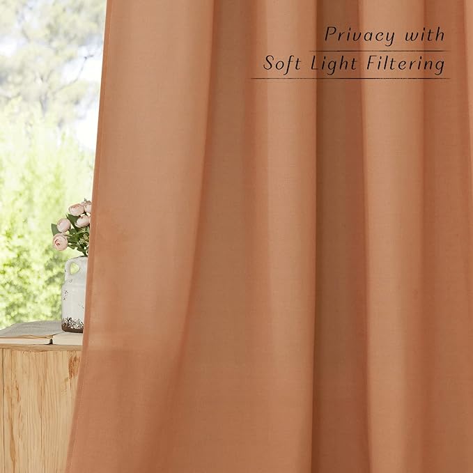 NICETOWN Linen 36 inch Curtains for Kitchen Window, Grommet Thick Flax Linen Burnt Orange Small Window Treatments Privacy Assured with Light Filtering for Cafe/Kids Room, W42 x L36, 2 Panels