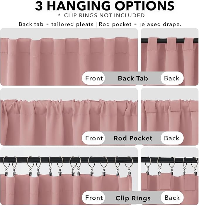 Deconovo Room Darkening Curtains Back Tab and Rod Pocket Curtains Thermal Insulated Blackout Curtains for Bedroom 52Wx72L Inch Coral Pink Set of 2
