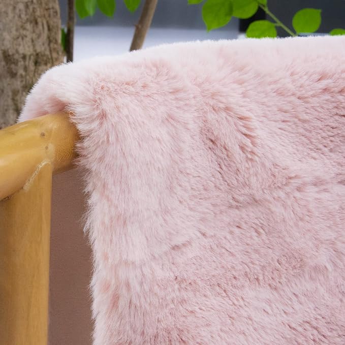 ORINOVA Living Room Rugs 8x10 Area Rugs for Bedroom Pink Shag Washable Faux Rabbit Fluffy Fur Rug Large Boho Nursery Rug