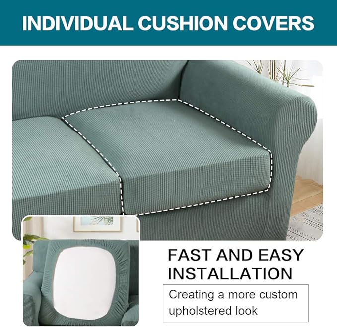 Turquoize 4 Piece Sofa Covers for 3 Cushion Couch Sofa Slipcover Soft Couch Cover for Dogs-Washable Sofa Furniture Covers with 3 Individual Large Cushion Covers (XL Sofa,Dark Cyan)