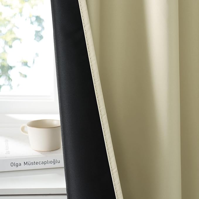 RYB HOME 100% Blackout Basement Curtains 30 inches Long, Heat & UV Blocking Total Room Darkening Noise Reducing Curtains for Bathroom RV Campers, Beige, 2 Panels Set