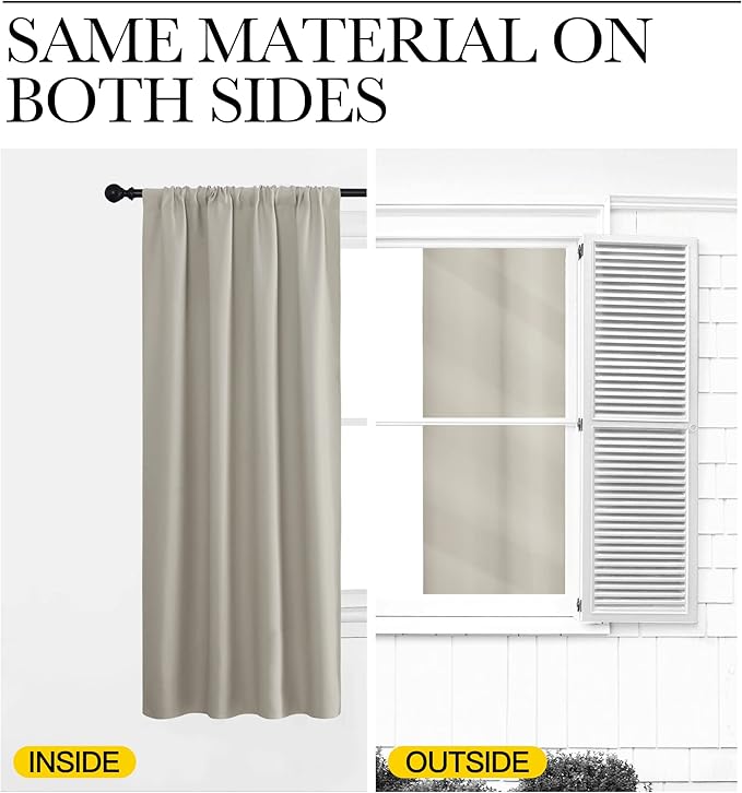NICETOWN Blackout Curtains for Living Curtains, Room Darkening Window Curtain Panels, Easy-Care Solid Thermal Insulated Draperies/Drapes for Daughter Room (Natural, 2 Panels, 52 by 63)
