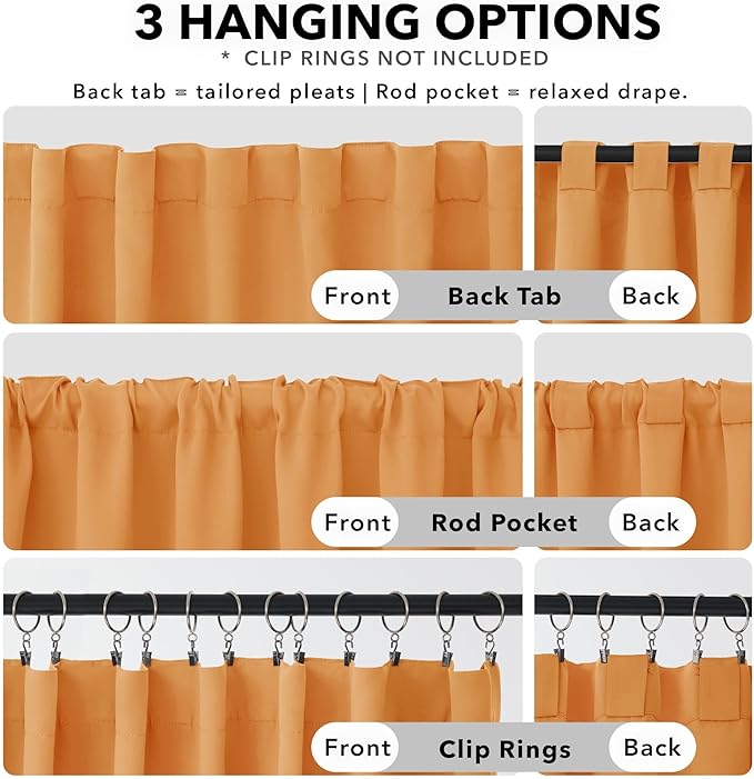 Deconovo Back Tab and Rod Pocket Blackout Curtains for Living Room - (42x45 Inch, Orange Flame, 2 Panels), Thermal Insulated Light Blocking Curtains