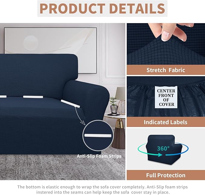 Easy-Going 100% Waterproof Chair Couch Cover, Dual Waterproof Sofa Cover, Stretch Jacquard Sofa Slipcover, Leakproof Furniture Protector for Kids, Pets, Dog and Cat (Chair, Dark Blue)