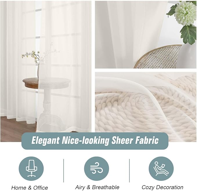 Ivory Sheer Curtains 120 Inches Long 2 Panels, Extra Long Light Filtering Modern Window Curtains for Sliding Glass Door, Rod Pocket Voile Drapes for Living Room Bedroom, 2x42Wx120L Inches