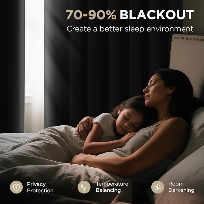 Joydeco Blackout Patio Sliding Door Curtains 108 Inches Long, Grommet Privacy Room Divider Curtains, Extra Wide Thermal Blackout Drapes for Bedroom Living Room (Black, 70Wx108L, 1 Panel)