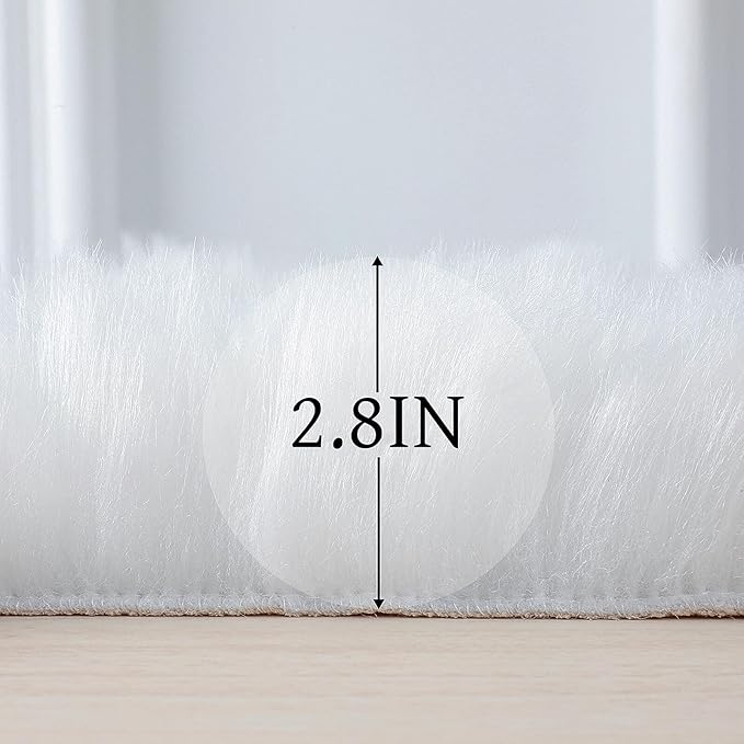 linmopm Faux Fur Rug Sheepskin Shag Fluffy Fuzzy White 2x3 ft Small Rugs for Bedroom Bedside Bed Floor Living Room Plush High-Density Cushion Carpet Super Sofa Cover