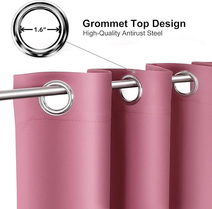 ChrisDowa Small Window Curtains for Kitchen and Bedroom - Grommet Short Thermal Insulated Room Darkening Curtains (2 Panels, Pink, 52 x 36 Inch)